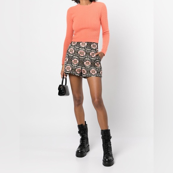 Alice + Olivia NWOT Donald High Rise Shorts in Black/Peach Promise Floral Size 6 - Picture 2 of 16